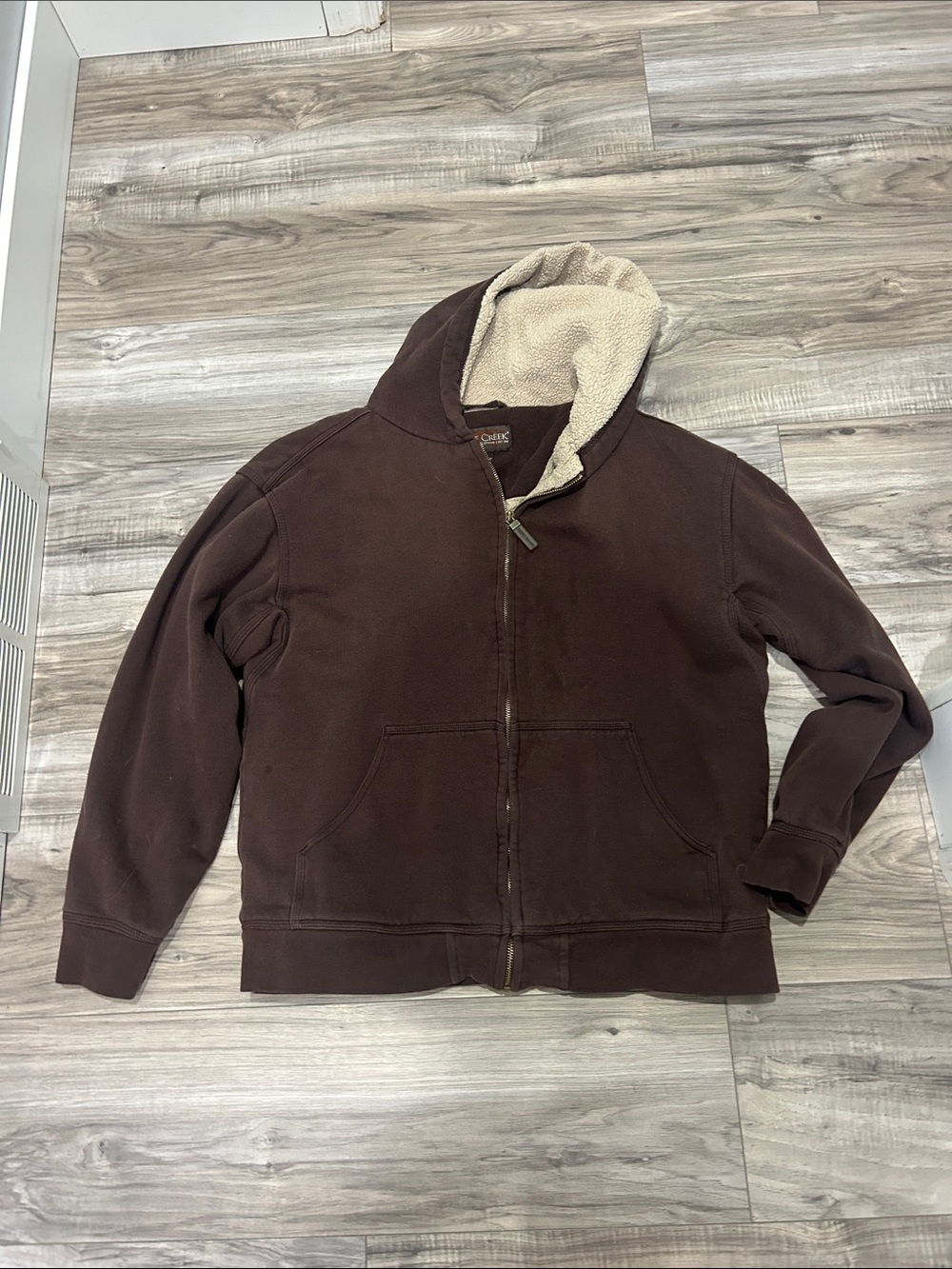 Brown Zip-Up Sherpa-Lined Men’s Hoodie Jacket